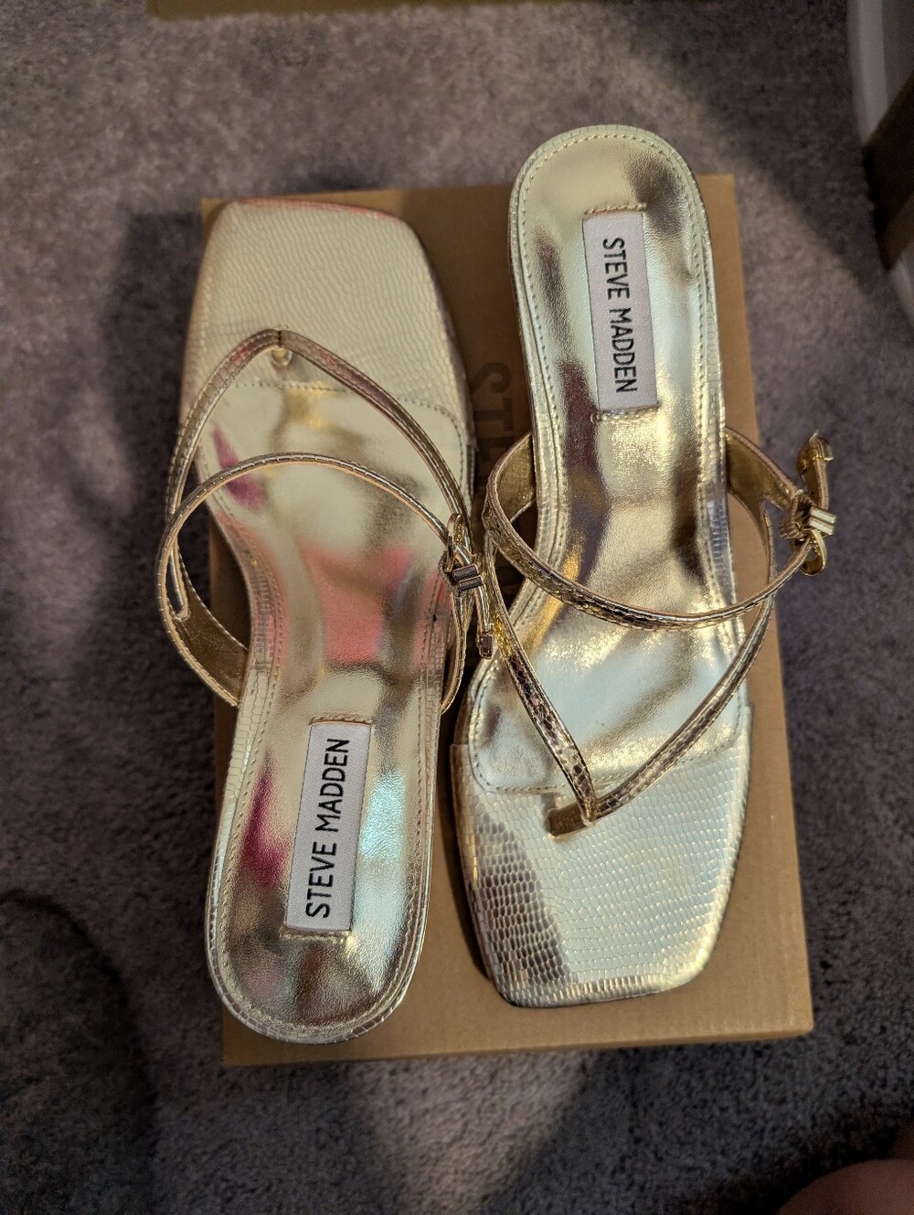 Steve Madden Samann Metallic Gold Strappy Square-Toe Sandals
